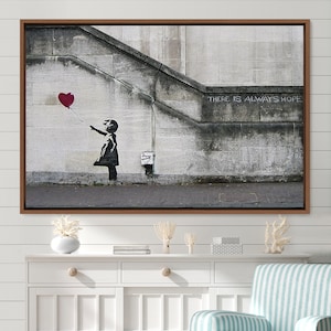 Banksy There is Always Hope Girl with Balloon Graffiti and Street Art Illustrations Canvas Art Print, Frame Large Wall Art, Gift, Wall Decor
