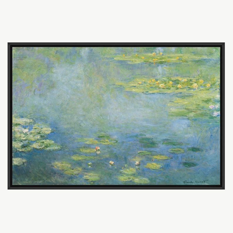 Claude Monet Framed Canvas Print | Water Lilies, Canvas Art, Frame Large Wall Art, Green Art, Vintage Art, Minimalist Art, Gift, Wall Decor Black
