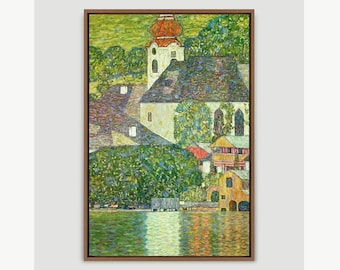 Gustav Klimt Art, Church at Unterach, Framed Canvas Art Print, Frame Large Wall Art, Vintage Art, Minimalist Art, Green Art, Gift,Wall Decor