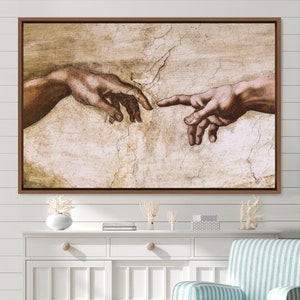 Michelangelo The Creation of Adam Closeup Spiritual Religious Cultural Oil Painting Canvas Art Print, Frame Large Wall Art, Gift,Wall Decor