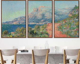 Claude Monet 3 Piece Canvas Wall Art Set | The Red Road near Menton, Frame Large Wall Art, Vintage Art, Minimalist Art, Gift, Wall Decor