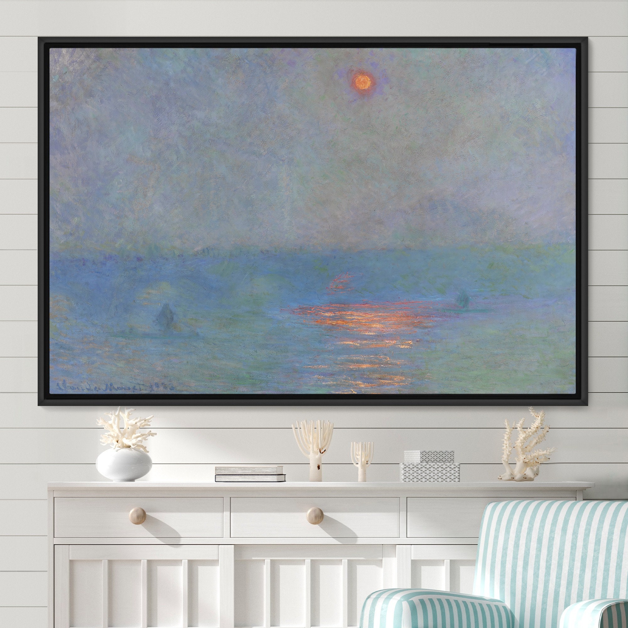 Claude Monet Framed Canvas | Waterloo Bridge Sunlight in the Fog