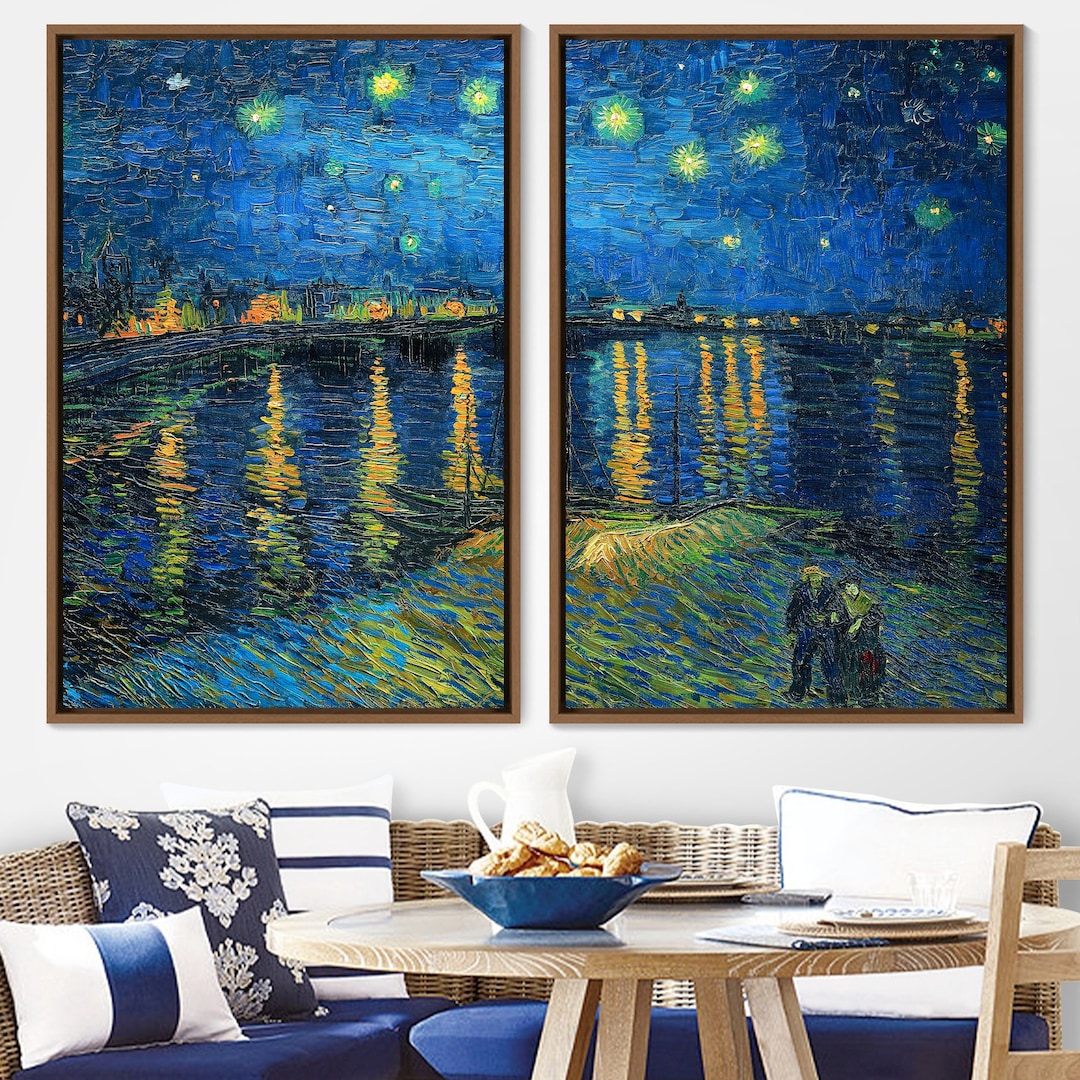 Vincent Van Gogh 2 Piece Canvas Wall Art Set, Starry Night Over the ...