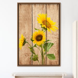 Frame Large Wall Art Yellow Sunflower Trio on Wood Panels Nature Wilderness Colorful Canvas Art Print, Floral Wall Decor, Gift, Wall Decor