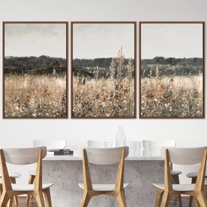 3 Piece Canvas Wall Art Set, Landscape Wall Art Wildflower Field Oil Painting Large Wall Art Print, Landscape Wall Decor Vintage Art