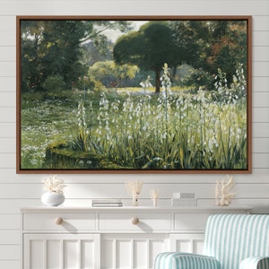 Vintage Landscape Large Wall Art Print Oil Painting Wild flower Nature Wilderness, Green Art, Vintage Art, Minimalist Art, Gift, Wall Decor