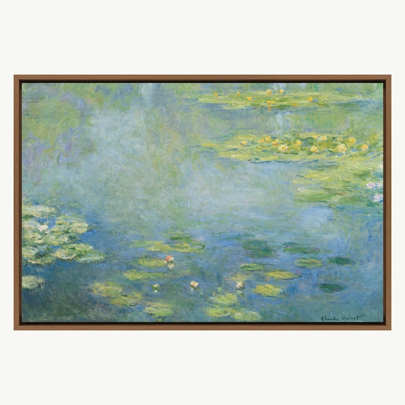 Claude Monet Framed Canvas Print | Water Lilies, Canvas Art, Frame Large Wall Art, Green Art, Vintage Art, Minimalist Art, Gift, Wall Decor Wood