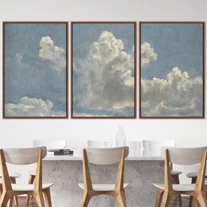 3 Piece Canvas Wall Art Set, Framed Canvas Oil Painting Landscape Wall Art, Clouds Landscape Wall Art Print, Framed Large Gallery Art