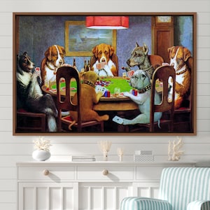 Frame Large Wall Art Dogs Playing Poker Animals Wildlife Illustrations Modern Art Decorative Elements Scenic Relax Calm Wall Art, Gift