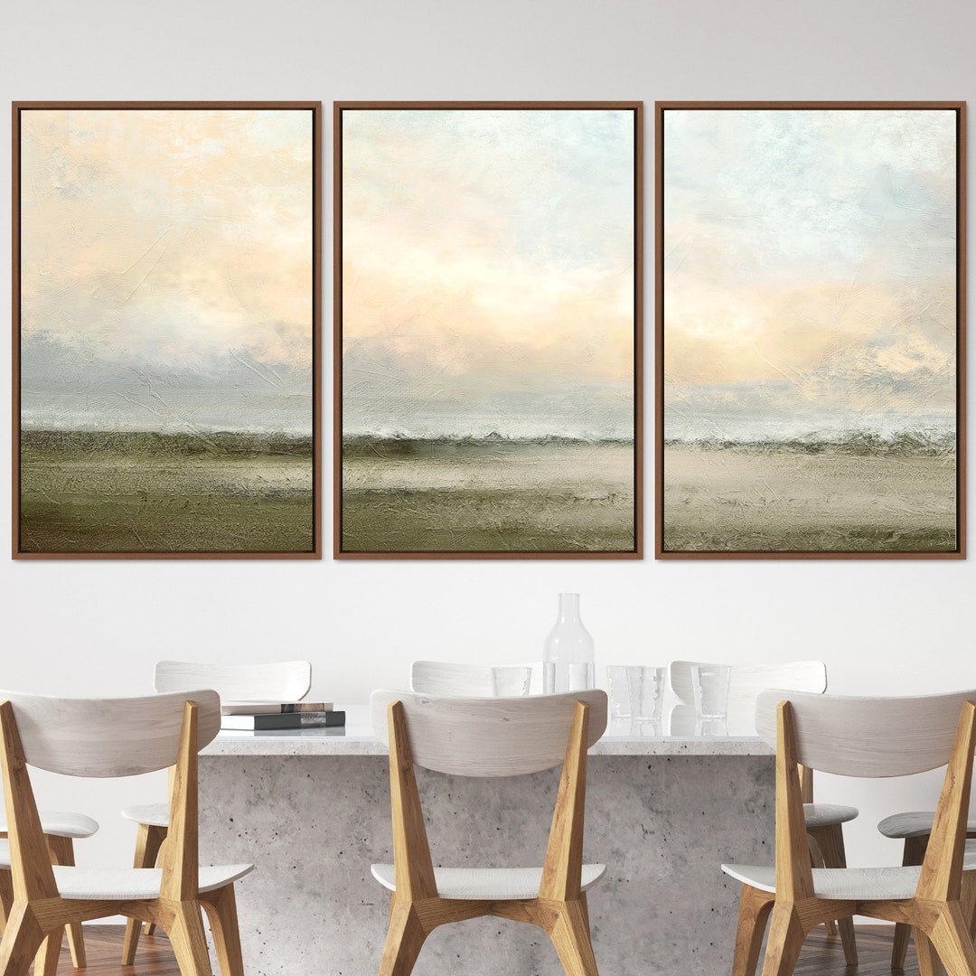 3 Piece Canvas Wall Art Set, Minimal Pastel Sunset Desert, Landscape