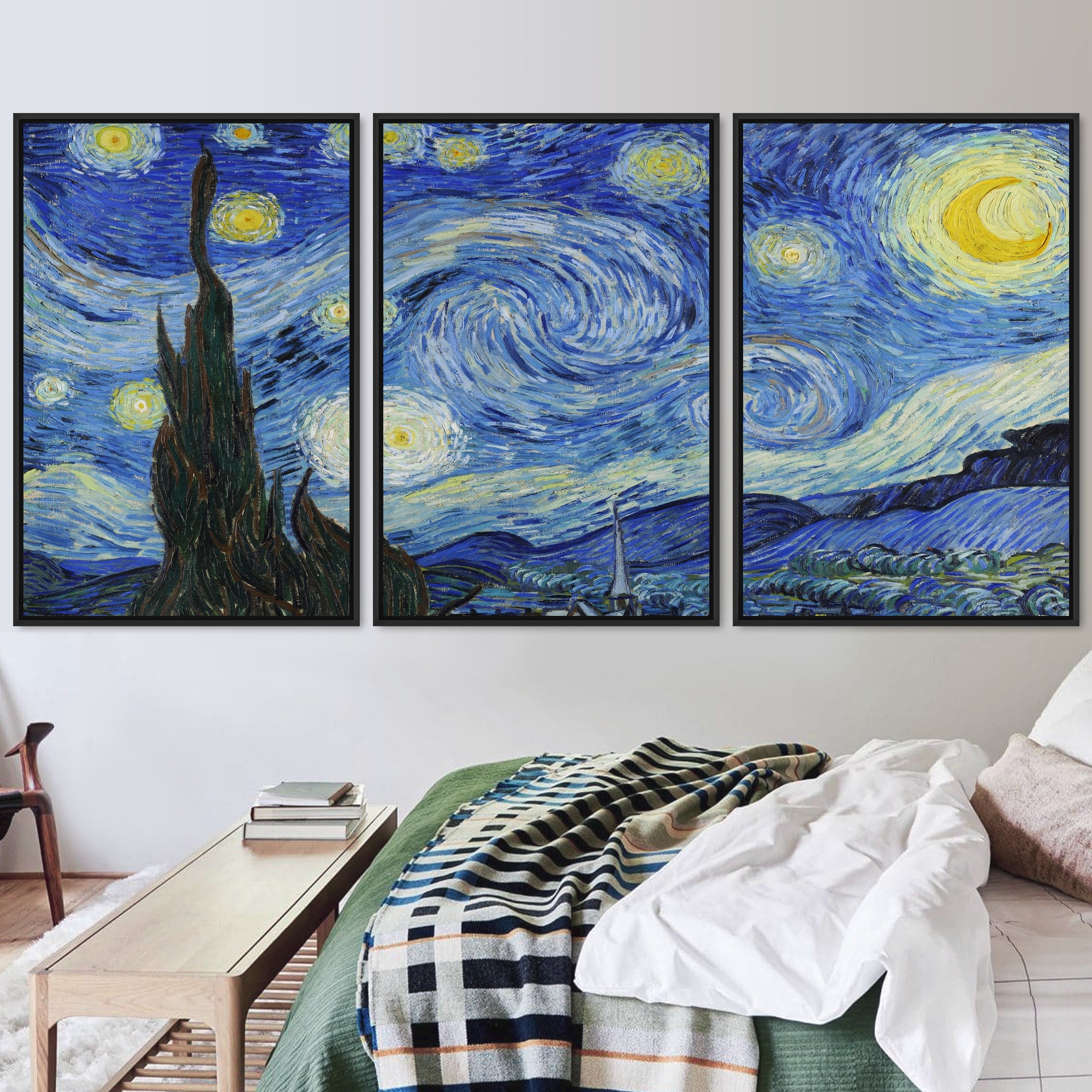 3 Piece Canvas Wall Art Set, Vincent Van Gogh the Starry Night