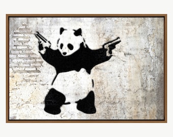 Banksy Panda With Guns Graffiti Street Art Illustrations Canvas