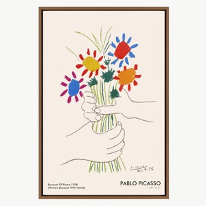 Framed Wall Art Picasso Flower Bouquet Peace Nature Wilderness Illustrations Fine ArtRustic Scenic Modern Canvas Art, Gift, Wall Decor