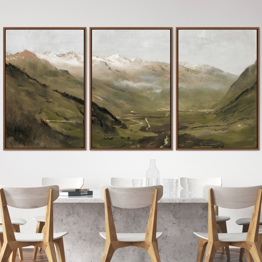 3 Piece Canvas Wall Art Set, Oil Painting Mountain Landscape ...