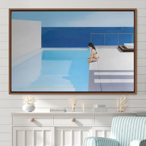Framed Canvas Vintage Blue and White Wall Decor, Modern Art, Nature Framed Large Gallery Art, Abstract Art, Vintage Art, Minimalist Art,Gift