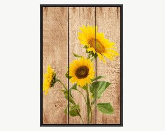【アンソロポロジー】Sunflowers Wall Art 木製フレーム Frame Large Wall Art Yellow Sunflower Trio on Wood Panels