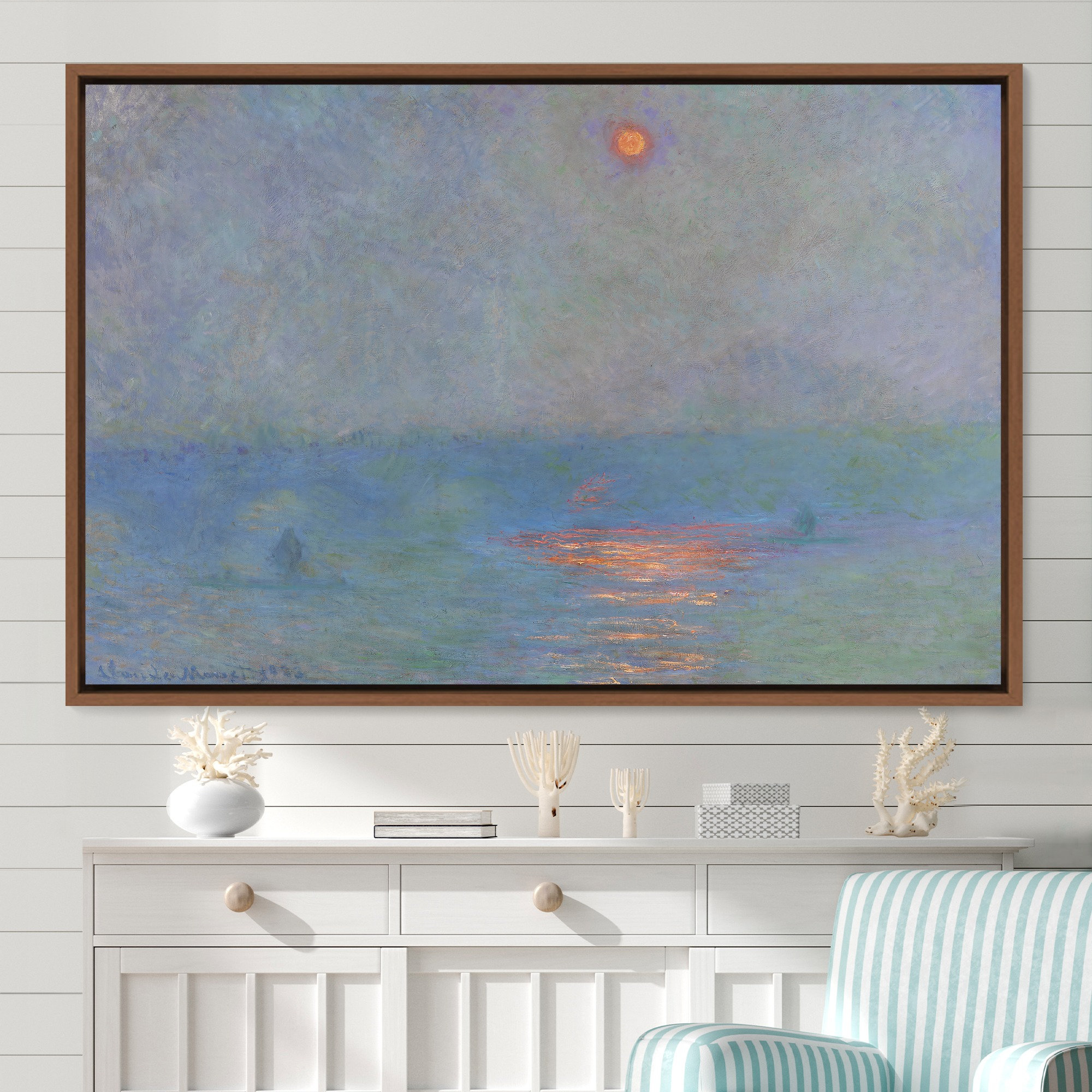 Claude Monet Framed Canvas | Waterloo Bridge Sunlight in the Fog