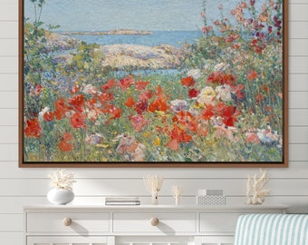 Childe Hassam Landscape Wall Art Wildflower Field Oil Painting, Frame Large Wall Art, Green Art, Vintage Art, Minimalist Art,Gift,Wall Decor