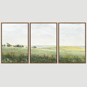 3 Piece Canvas Wall Art Set,green Pasture Countryside Flower Field ...