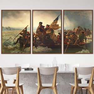 3 Piece Canvas Wall Art Set, Washington Crossing The Delaware by Emanuel Leutze, Large Wall Art Print, Landscape Wall Decor Vintage Art,Gift