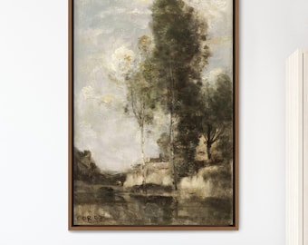 Framed Canvas Oil Painting Landscape Wall Art, Nature Framed Large Gallery Art, Vintage Art, Minimalist Art for Room, Bedroom, Office