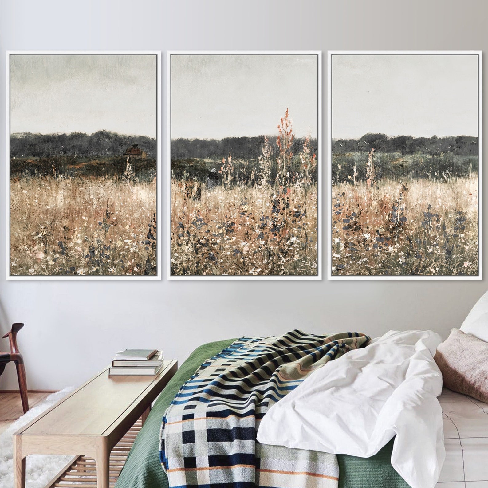 3 Piece Canvas Wall Art Set, Landscape Wall Art Wildflower Field Oil ...