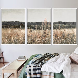 3 Piece Canvas Wall Art Set, Landscape Wall Art Wildflower Field Oil ...