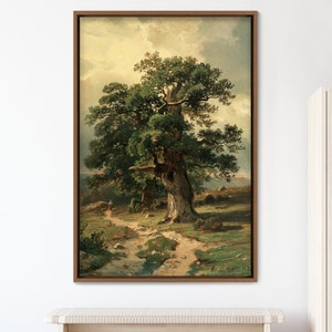 Framed Canvas Oil Painting Landscape Wall Art, Nature Framed Large Gallery Art, Green Art, Vintage Art, Minimalist Art, Gift, Wall Decor