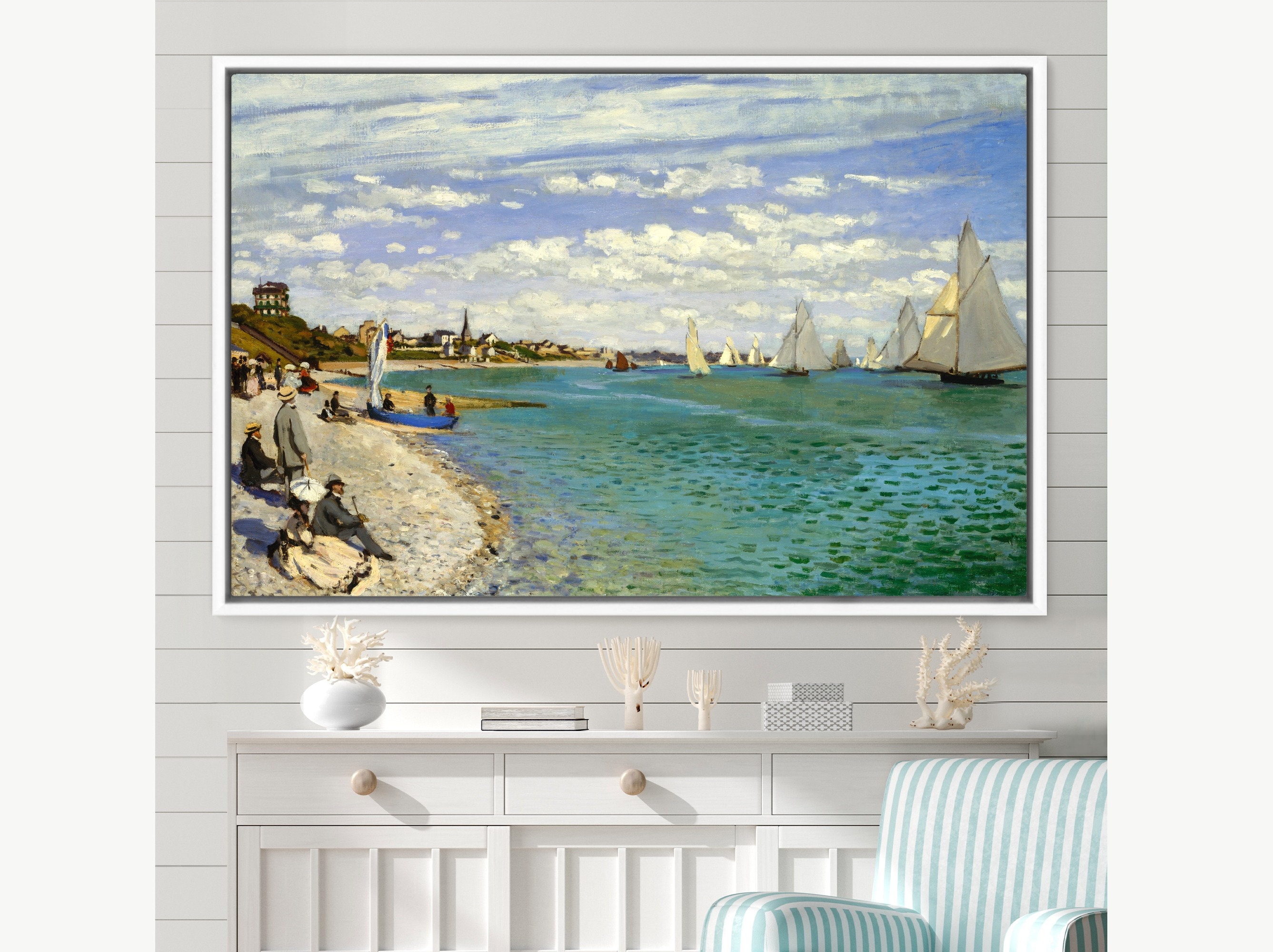 Claude Monet Framed Canvas, Regatta at Sainte Adresse, Frame Large
