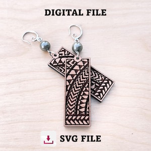 Archivo SVG de aretes tribales hawaianos polinesios / Archivo SVG de aretes cortados con láser / Grabado inverso para más detalles. (Lea la descripción)