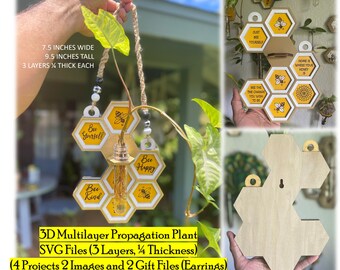 3 Layers honeycomb and Quotes Propagation Plant wall hanging, total of 8 digital files (2 gift files included)