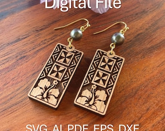 Hibiscus Polynesian Hawaiian SVG Earrings File / Laser Cut and Earring SVG File / Reverse Engrave