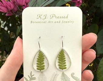 Pressed Flower Earrings: Fern Earrings, Botanical Jewelry, Hypoallergenic