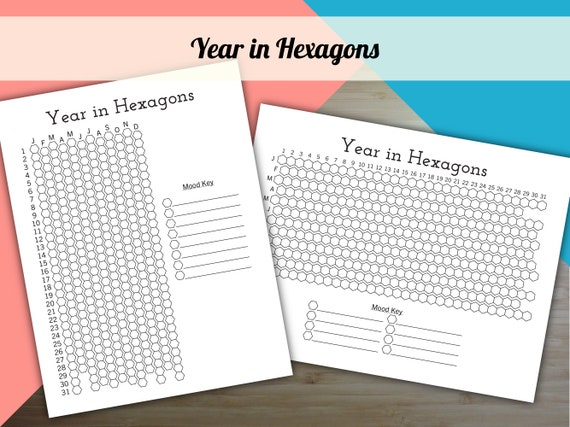 Year in Hexagons, Year in Pixels Mood Tracker, Yearly Tracker, Printable Planner Inserts