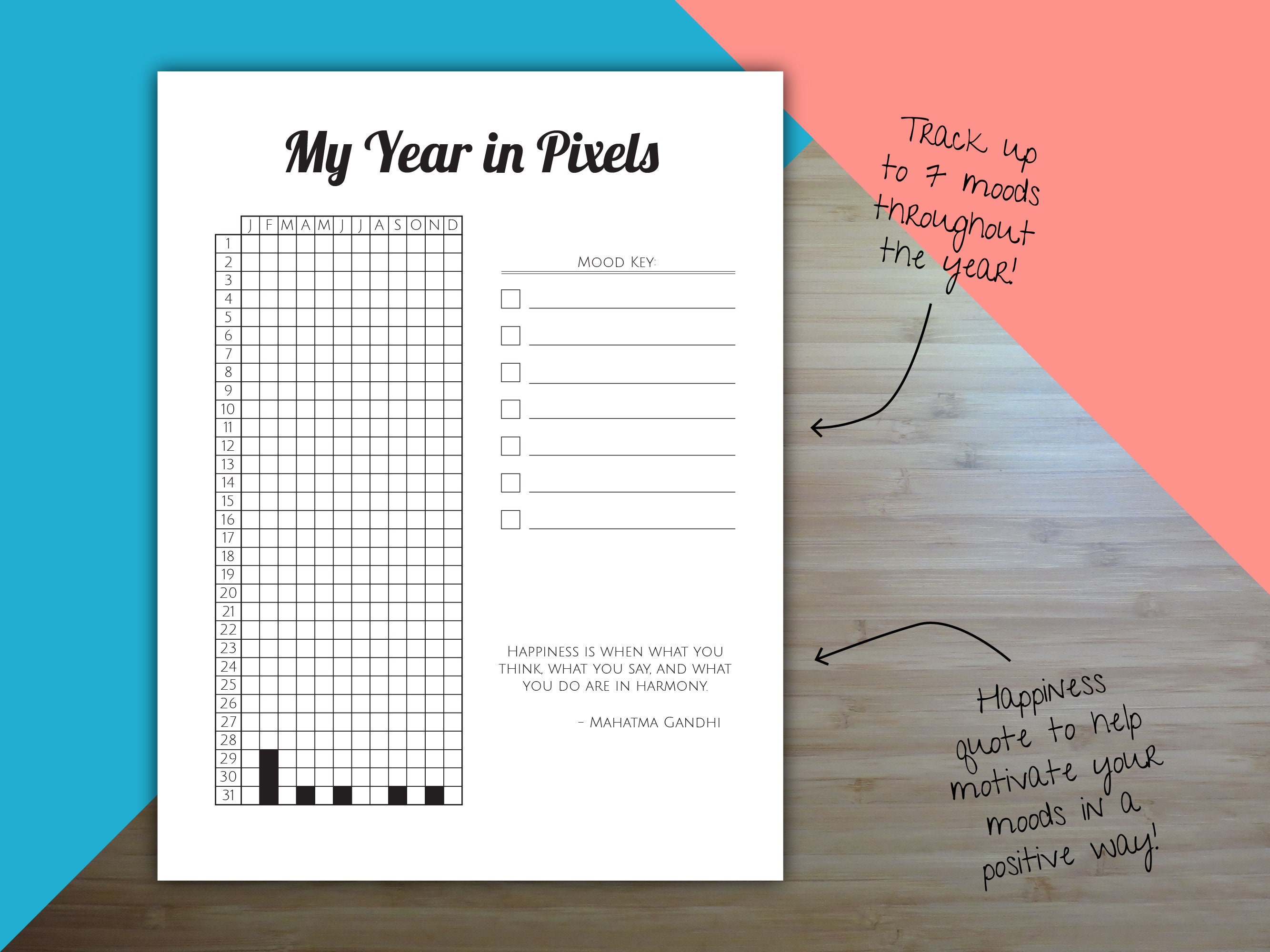 Year in Pixels Mood Tracker, Printable Planner Insert, Mood Tracker - Etsy