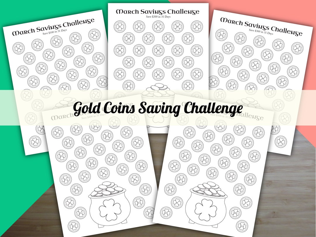 Gold Coins Saving Challenge, Pot O' Gold Savings Tracker, Budget Saving ...