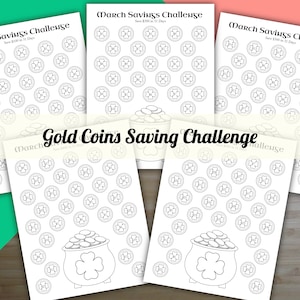 Puede incluir: Desafío de ahorro de monedas de oro imprimible para marzo. El imprimible presenta una olla de oro con un trébol y 31 monedas de oro para colorear. Ahorra 100 € en 31 días.