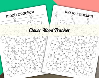 KleeBlatt Mood Tracker, Monats-Stimmungs-Tracker, März Themen-Tracker, druckbare PlanerEinlagen, DIY Dot Grid Journal, Ausmalseite Planer