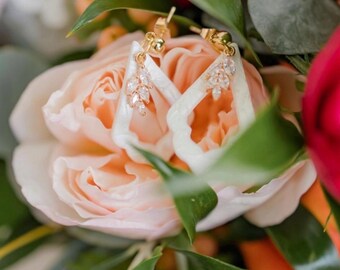 Clay Wedding Earrings White Crystal Gold Rhinestone Bridal Jewelry