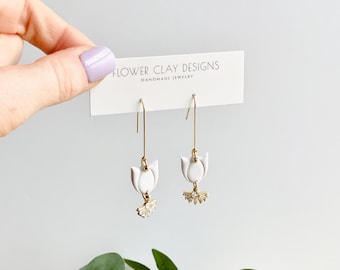 Long Dangle Wedding Earrings: Tulip Bridal Jewelry Earrings