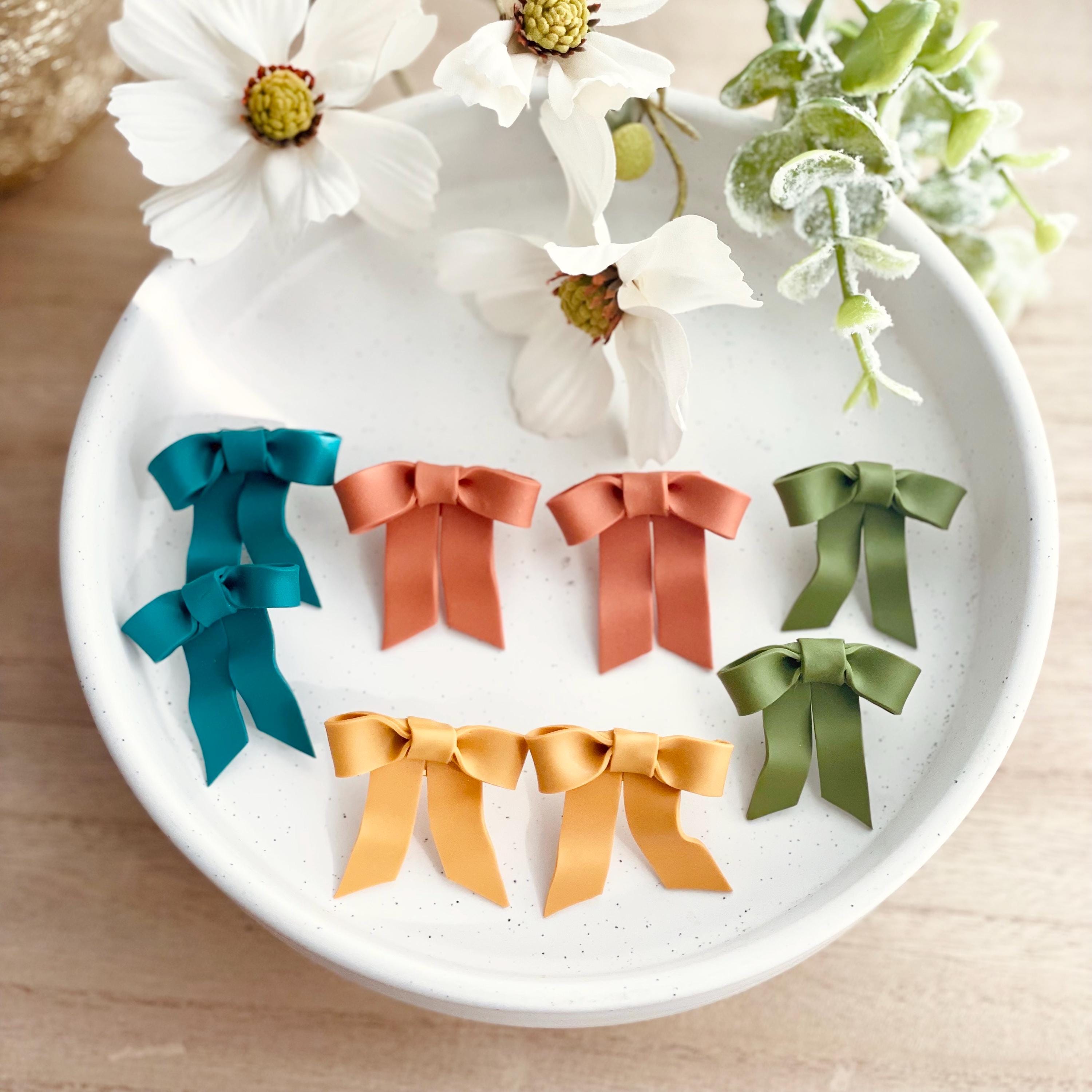 Handmade Bow STUD Polymer Clay Ribbon Earrings Fall Stud Autumn Polymer Clay Ribbon Fall Color Earrings Neutral Handmade Bows Earrings