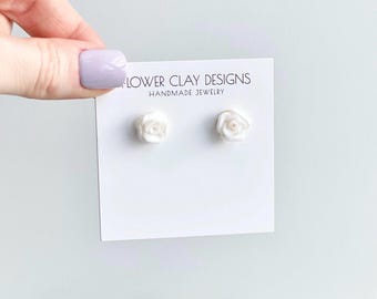 Handmade Rose Stud Earrings: Polymer Clay Bridesmaids Rose Jewelry Mini
