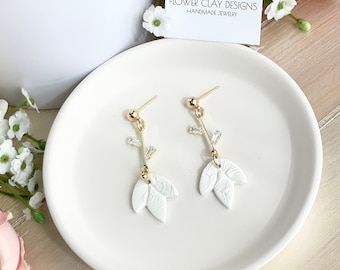Flower Wedding Earrings: Rhinestone Leaf Dangle