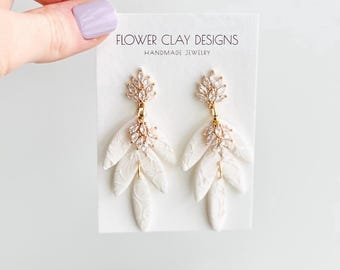 Handmade Wedding Earrings Lightweight White Polymer Clay Earrings, Bridal Accessories