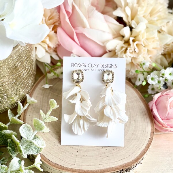 White Petal Clay Earrings Etsy