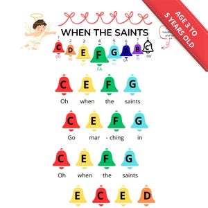 聖者の歌 – 子供向け簡単ハンドベル楽譜（カラーコード付き印刷可能PDF）