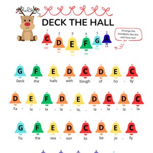 Partitions Deck the Halls pour clochettes : chanson de Noël facile à code couleur (PDF)