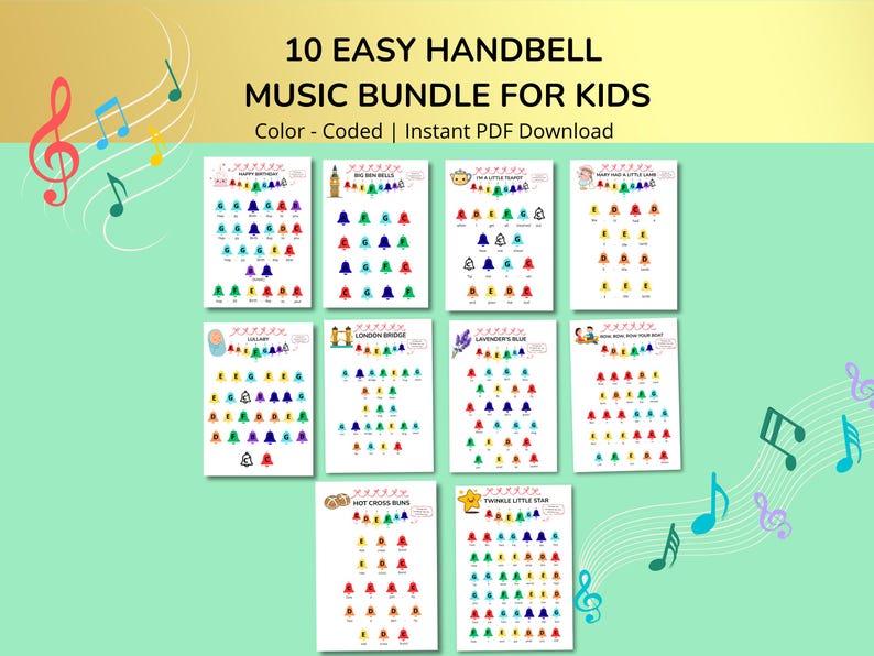 Nursery Rhymes Handbell Music Bundle: Color-coded Songs (PDF Download ...