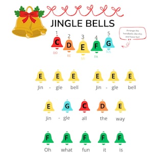 Jingle Bells Musiknoten Handglocke: Leichtes farblich gekennzeichnetes Weihnachtslied (PDF)