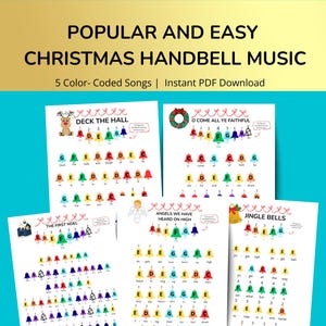 Pacchetto di spartiti per campanelli natalizi: 5 canzoni con codice colore (PDF)